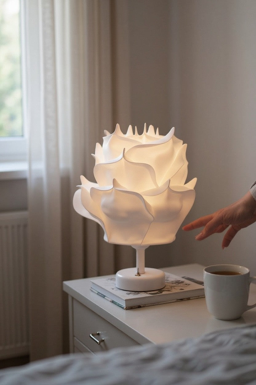 Tasarım Kablosuz Hasır- Rafya Masa Lambası Beyaz, Dekoratif LED Abajur