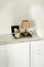 Tasarım Kablosuz Hasır- Rafya Masa Lambası Mat Altın, Dekoratif LED Abajur