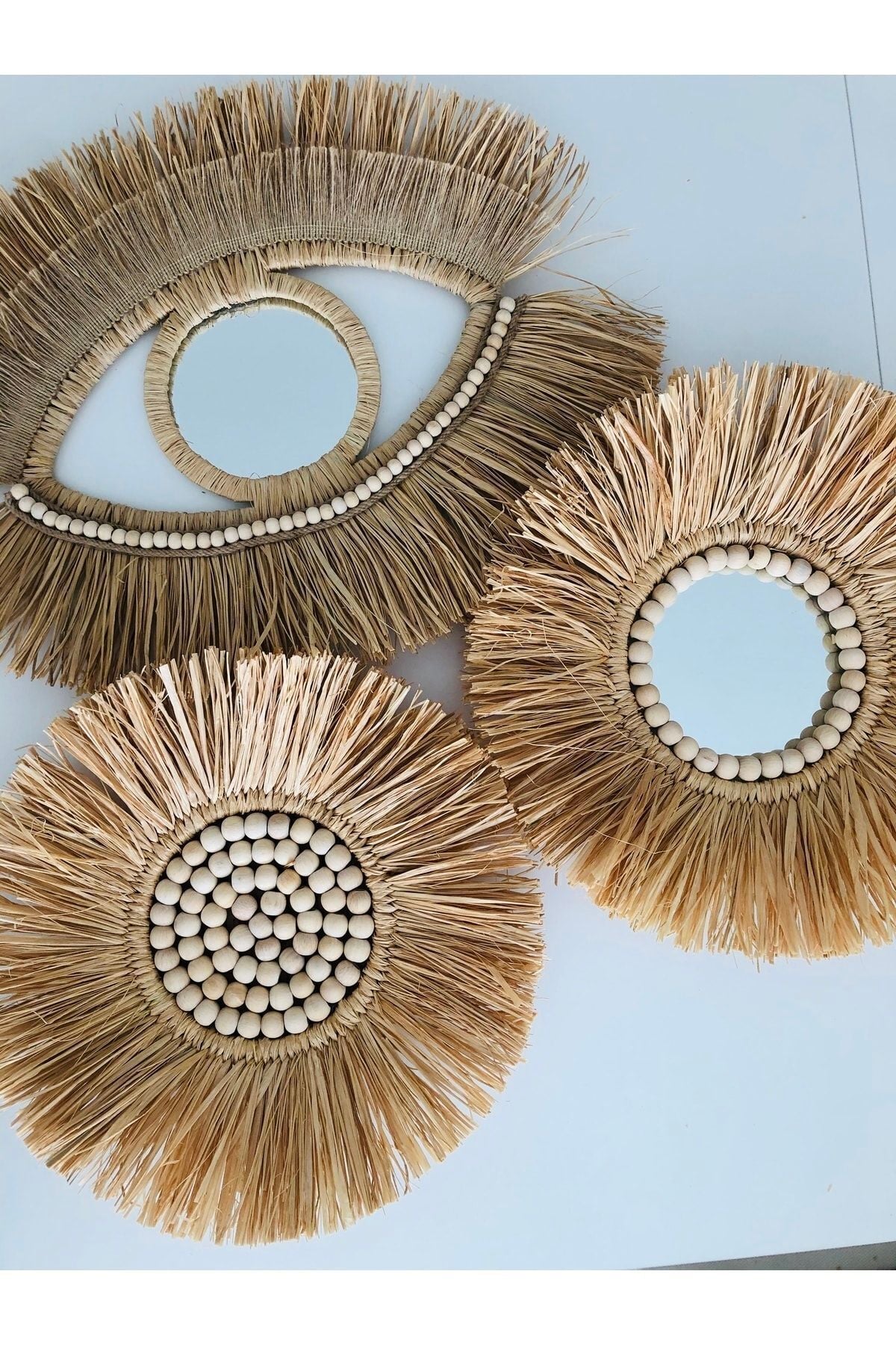 TasarÝm HasÝr Rafya Ayna Seti DuvarsŸsŸ Dekoratif Ayna