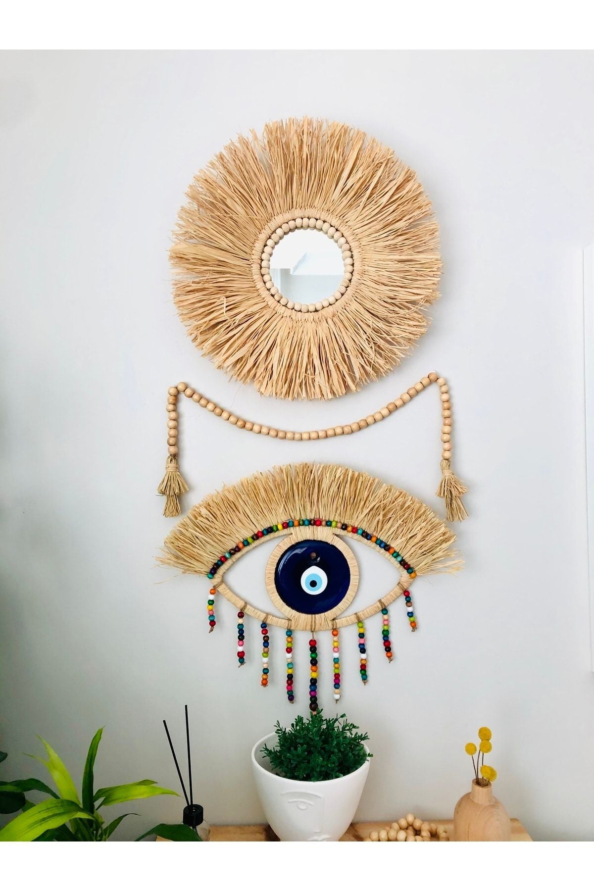 El YapÝmÝ TasarÝm †�lŸ Duvar SŸsŸ Rafya Ayna Dekoratif Ayna NazarlÝk Duvar Tesbihi Dekoratif Ayna