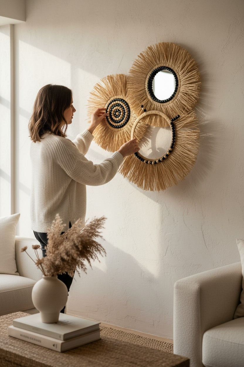 Rafya 3'lü  Ayna Siyah Boncuk Set