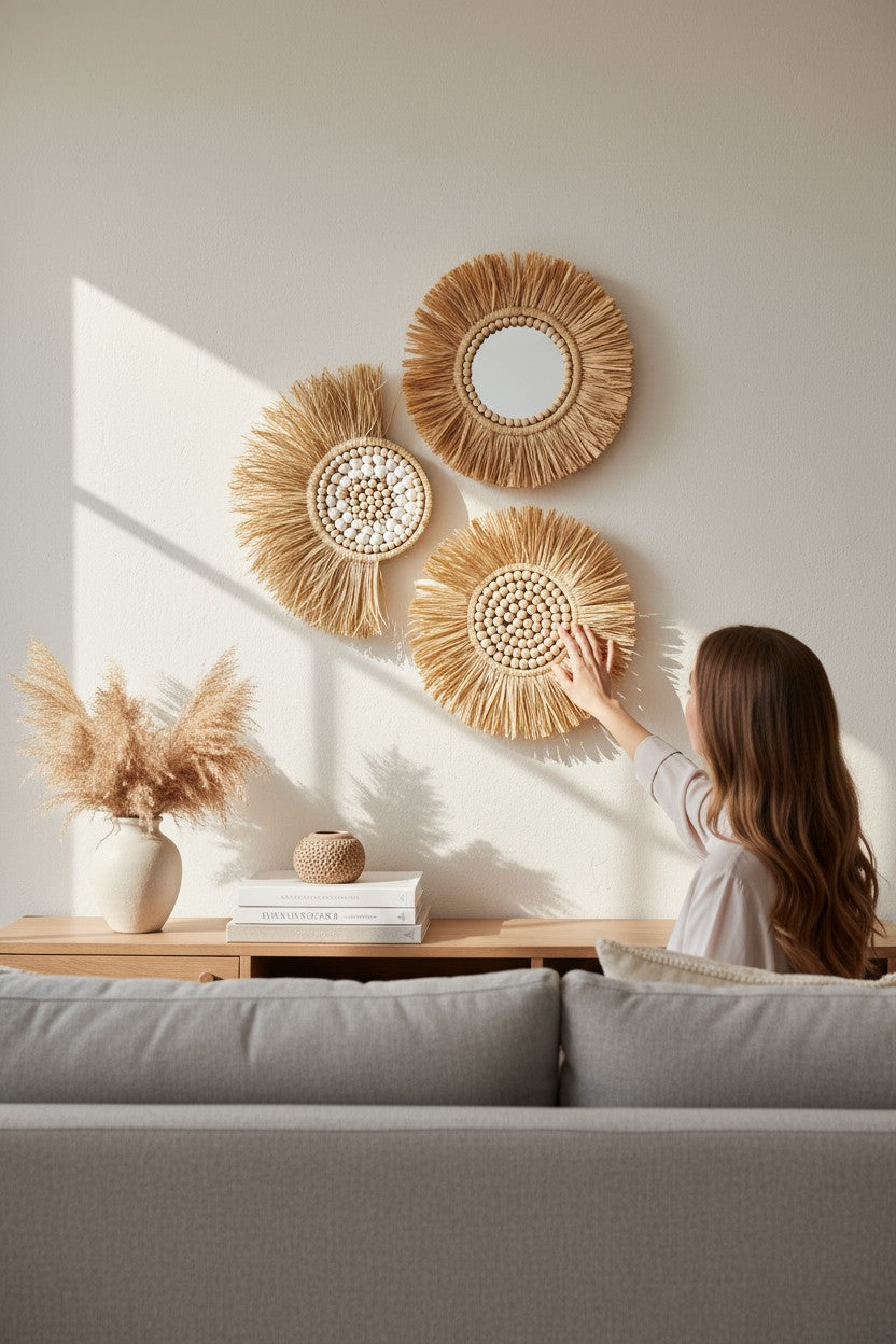 Rafya 3'lü Duvar Dekorasyonu Deniz Kabuklu Set