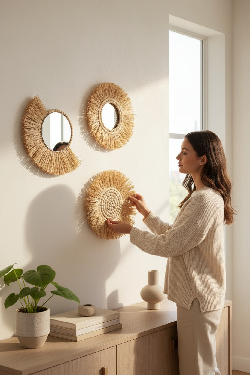 Rafya Duvar Dekoru 3'lü Yelpaze Set 40 cm