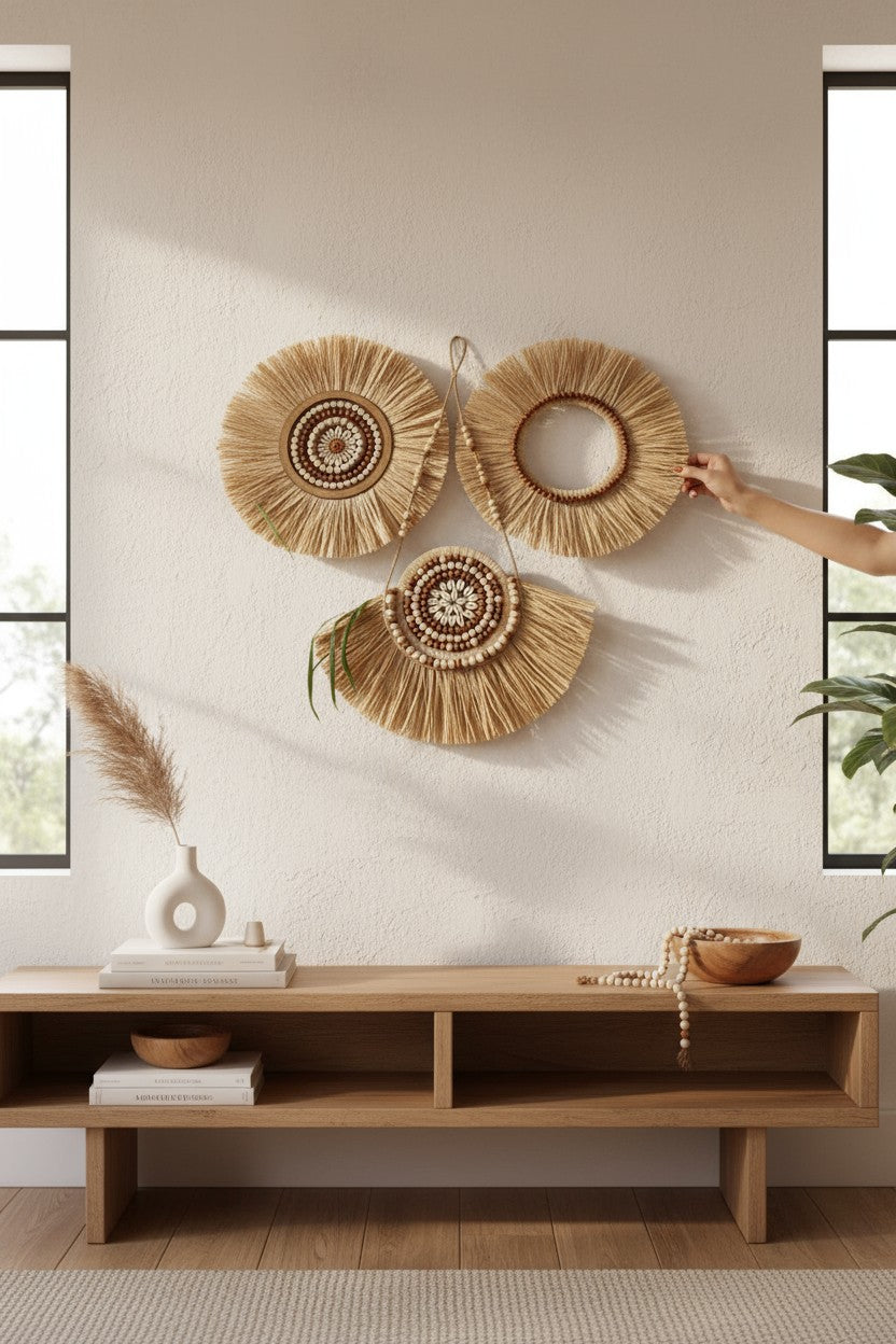 Rafya Duvar Dekoru 3'lü Kahverengi Set