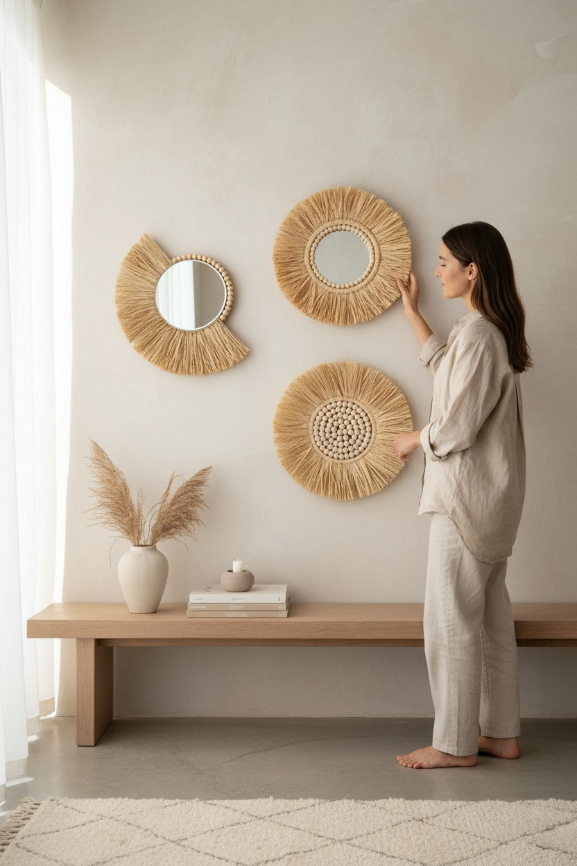 Rafya Duvar Dekoru 3'lü Yelpaze Set 40 cm