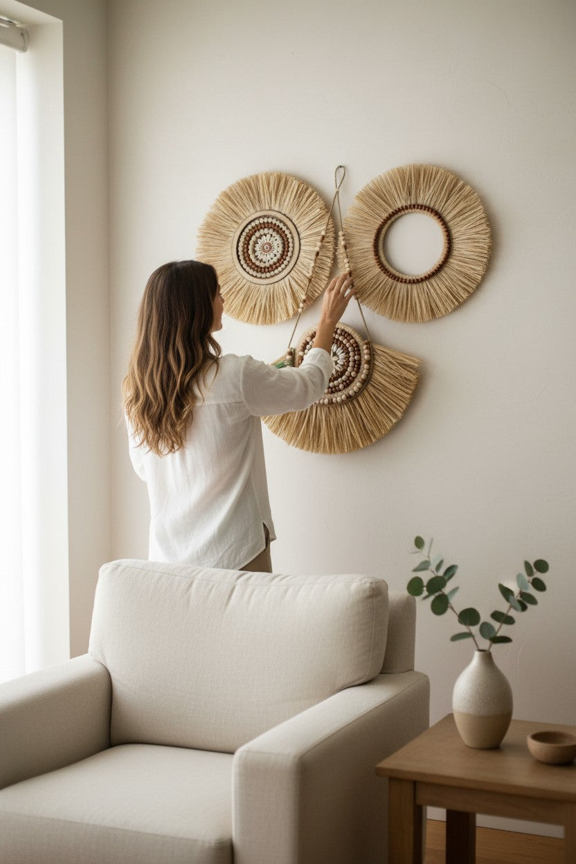 Rafya Duvar Dekoru 3'lü Kahverengi Set