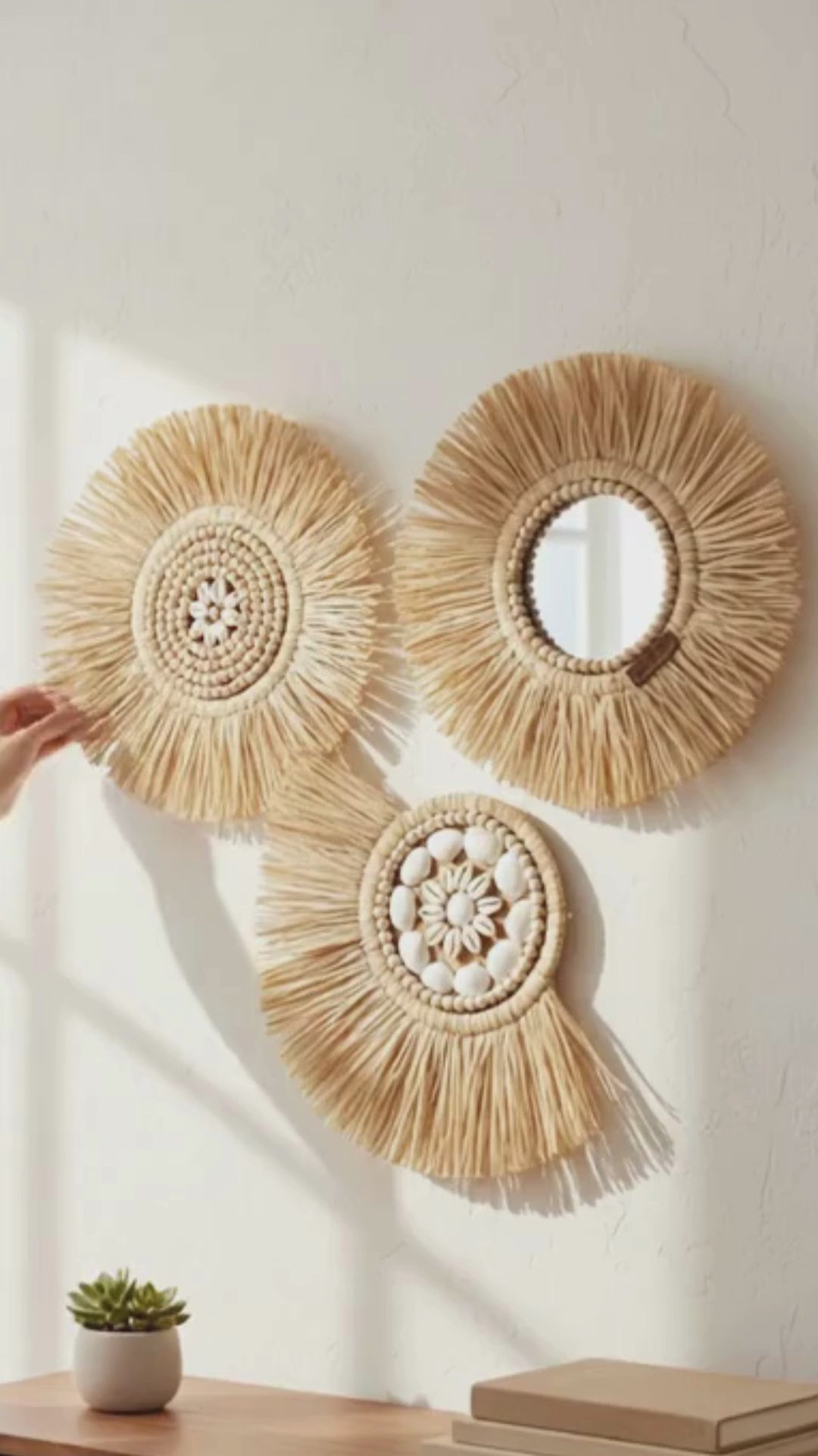 Doğal Rafya Duvar Süsü Deniz Kabuklu Tazı boncuklu 40 cm